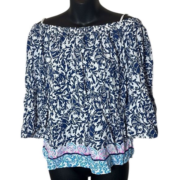 Lilly Pulitzer nevie off the shoulder top flounce long sleeve small - Picture 1 of 5